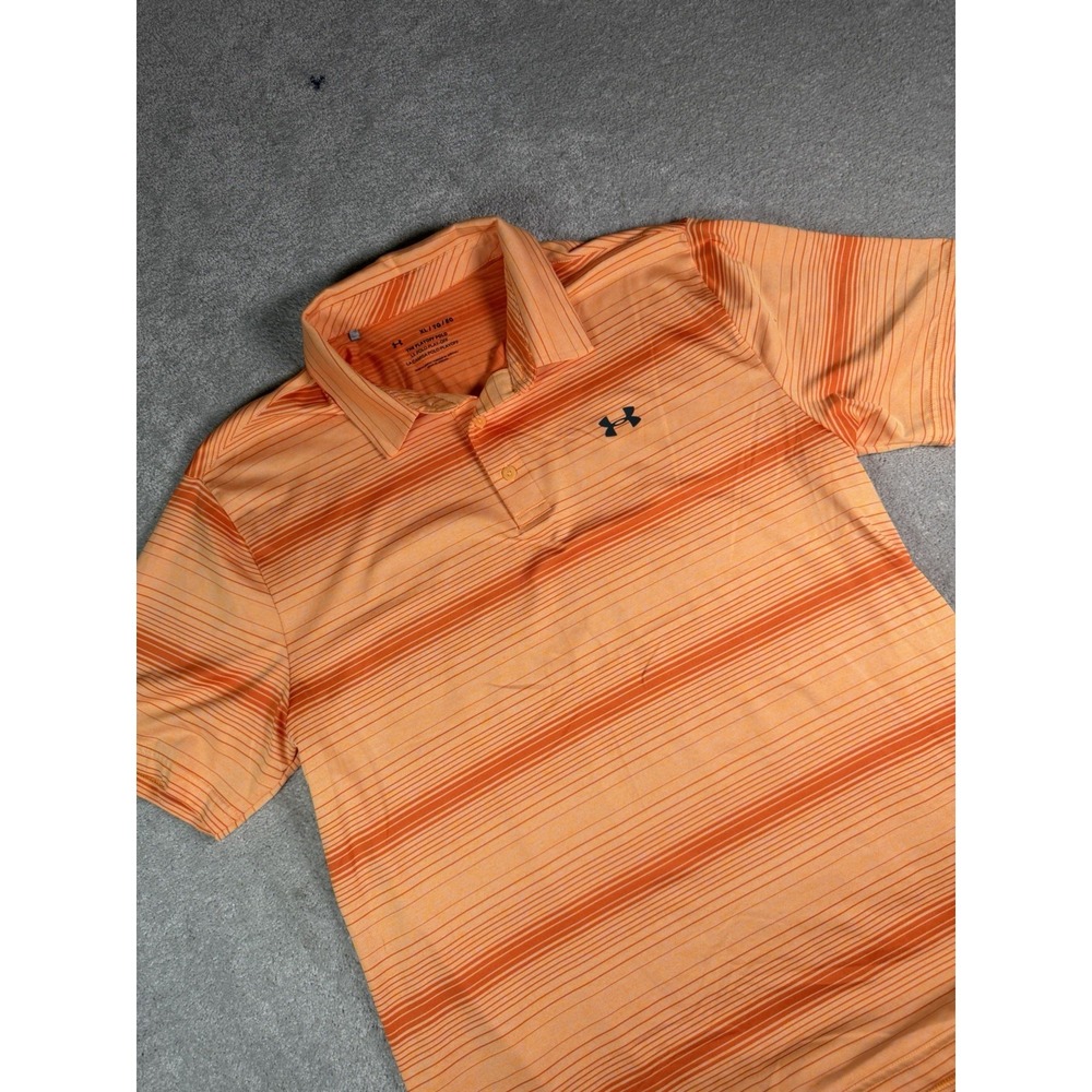 Under Armour Playoff Polo Shirt Mens XL Orange Striped Golf Performance Stretch